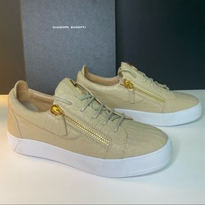 GIUSEPPE ZANOTTI Beige Low Top Crocodile Sneakers